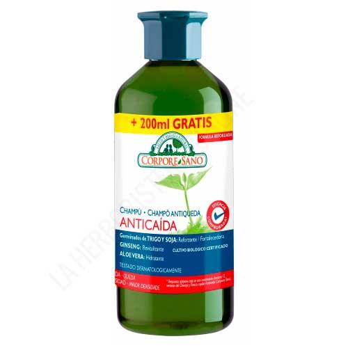 OFERTA Champu Anticaida Trigo y Soja Corpore Sano 300 + 200 ml. GRATIS - El Champ Anticada de Corpore Sano es ideal para fortificar, revitalizar y aportar resistencia al cabello frente a la cada. Eficacia testada. Hipoalergnico, sin parabenos, colorantes ni siliconas.