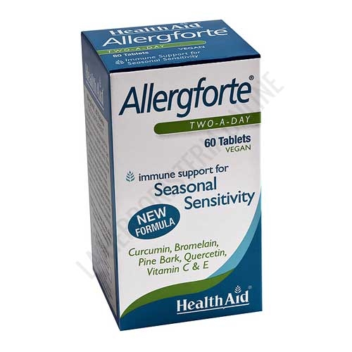 Allergforte Health Aid 60 comprimidos - Allergforte de Health Aid es una combinación de vitaminas, minerales y otros nutrientes que ayuda a reducir los síntomas de la alergia estacional.