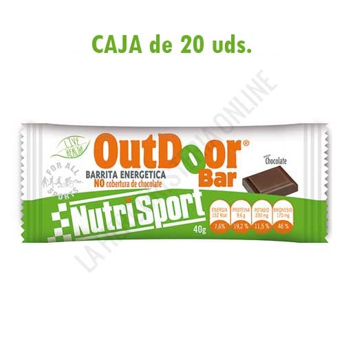 Caja 20 barritas Outdoor Bar energéticas sin cobertura de chocolate Nutrisport sabor chocolate