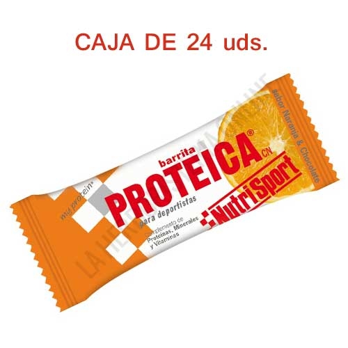 Caja 24 barritas Proteicas Nutrisport sabor naranja y chocolate 46 gr.