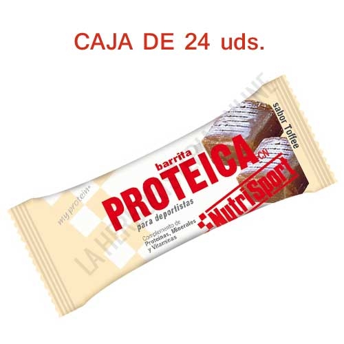 Caja 24 barritas Proteicas Nutrisport sabor toffee 46 gr.