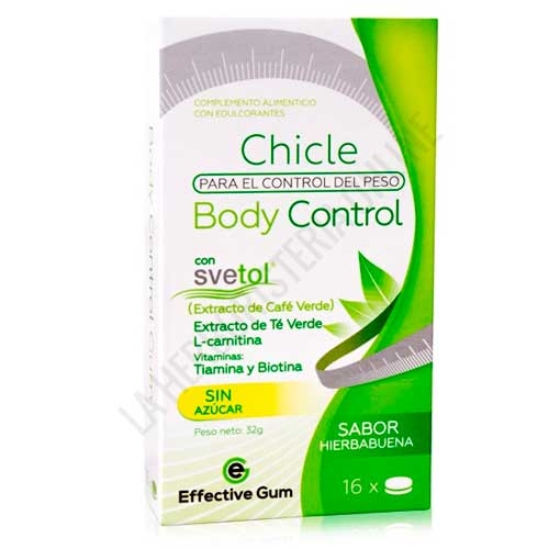 Chicle control de peso con café verde Svetol sabor hierbabuena Body Control Gum Effective Gum 16 uds