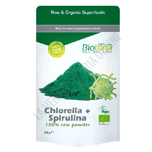 Chlorella y Spirulina Raw 100% Polvo crudo BIO Biotona 200 gr.