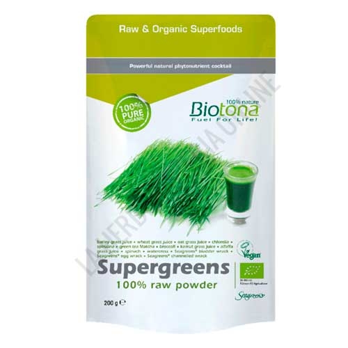 Supergreens Raw 100% Polvo crudo BIO Biotona 200 gr.