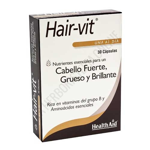Hair-Vit Health Aid 30 cápsulas - Hair-Vit de Health Aid contiene nutrientes vitales para la salud del cabello que contribuyen a proporcionarle brillo, fuerza, textura y grosor. Ideal tanto para hombres como para mujeres.