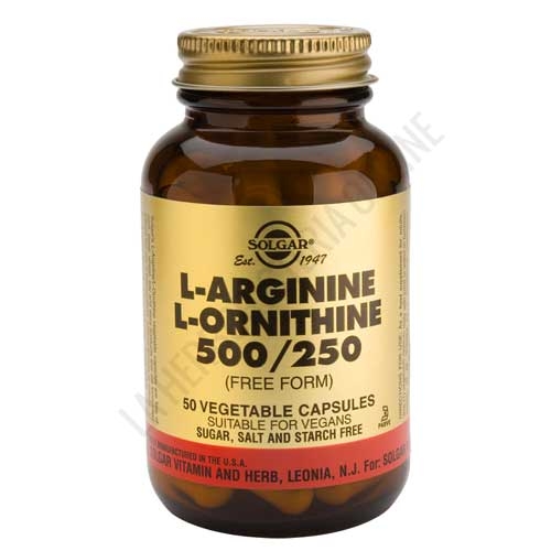 L-Arginina 500 mg. + L-Ornitina 250 mg. en forma libre Solgar 50 cpsulas