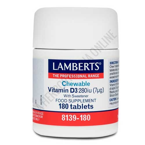 Vitamina D3 infantil masticable 280 ui Lamberts 180 comprimidos